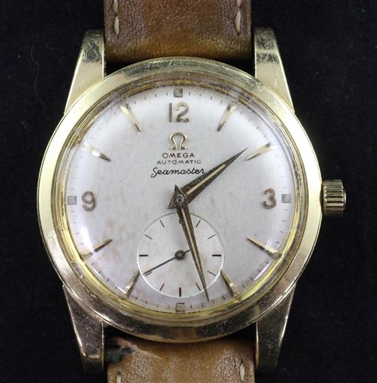 A gentlemans early 1950s 18ct gold Omega Seamaster automatic wrist watch,